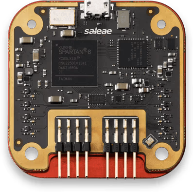 Saleae Logic 8 printed circuit board top view showing high-quality components and FPGA