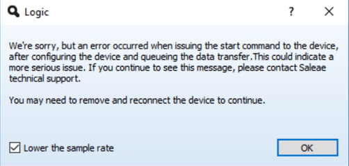 Error when issuing the start command
