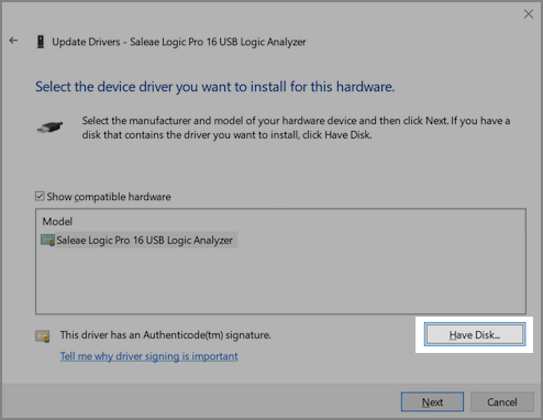 Click "Have Disk..."